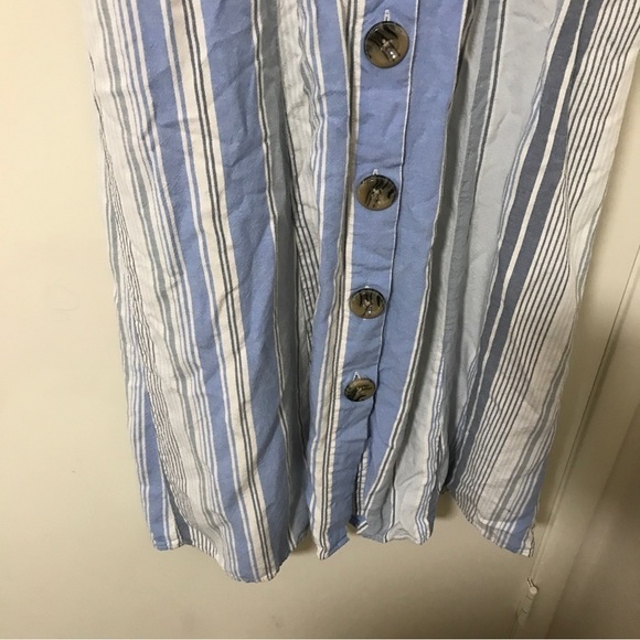 A.n.a. Linen blend blue stripe ruffle sleeve midi dress - Picture 4 of 9